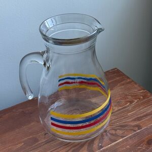 Cerve 8" Vintage Primary Colour Striped Italian Glass Pitcher Serving Jug